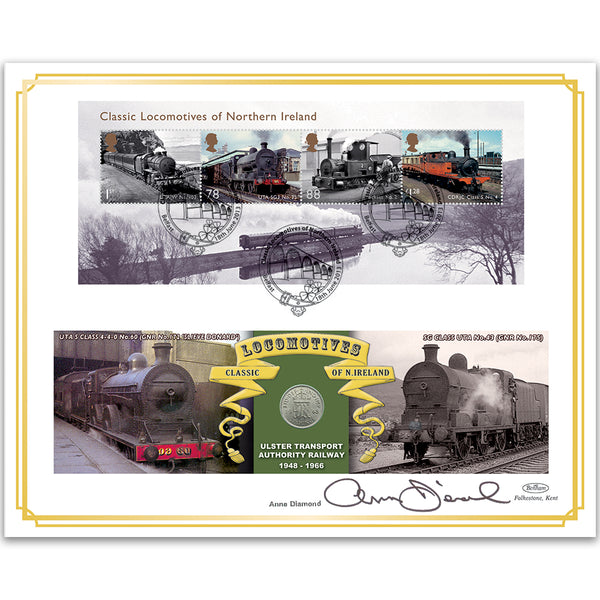 2013 Classic Locomotives of N. Ireland M/S Coin Cover - Signed by Anne Diamond