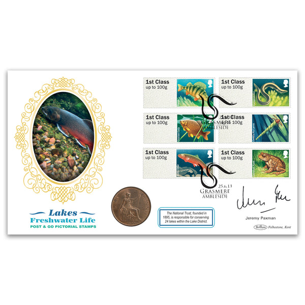 2013 Post & Go Freshwater Life-Lakes Coin Cover Signed Jeremy Paxman