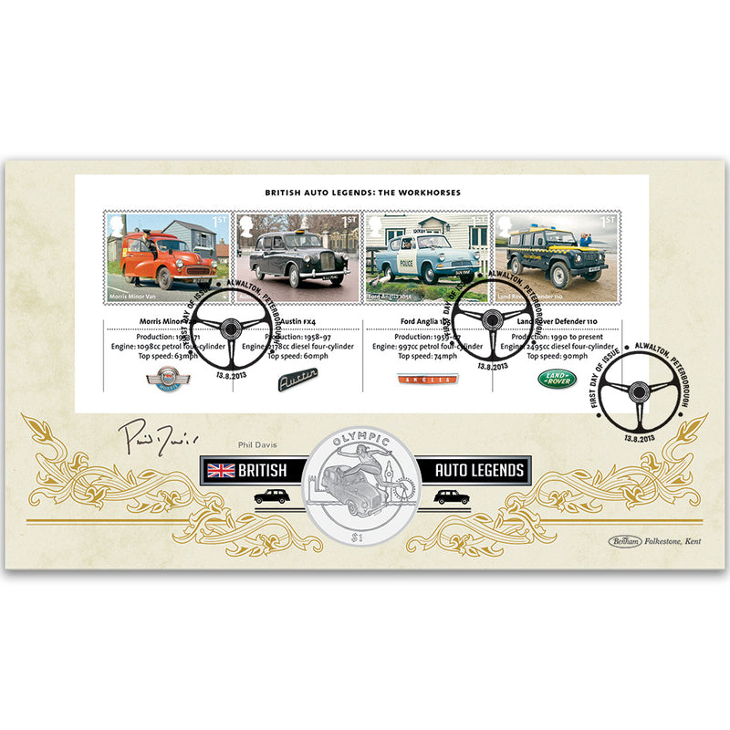 2013 British Auto Legends M/S Coin Cover - Signed Phil Davis