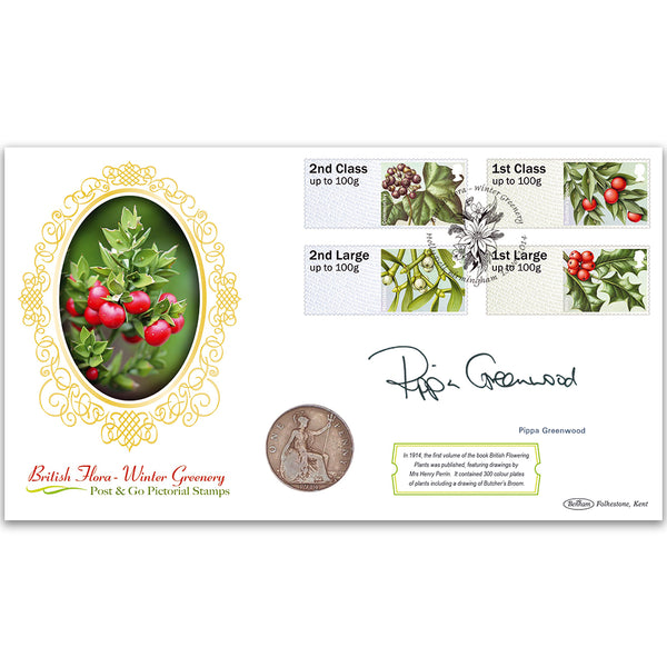 2014 Post & Go Winter Greenery Coin Cover - Signed Pippa Greenwood