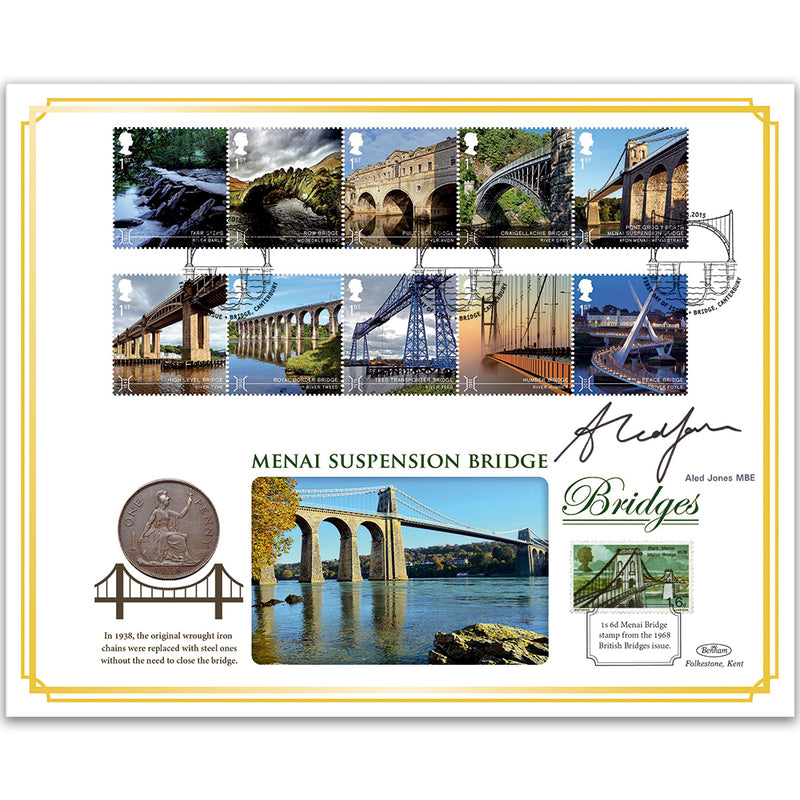 2015 Bridges Stamps Coin Cover - Signed by Aled Jones MBE
