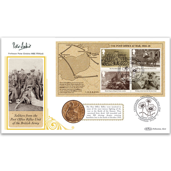 2016 WW1 M/S Coin Cover - Signed by Professor Peter Simkins MBE