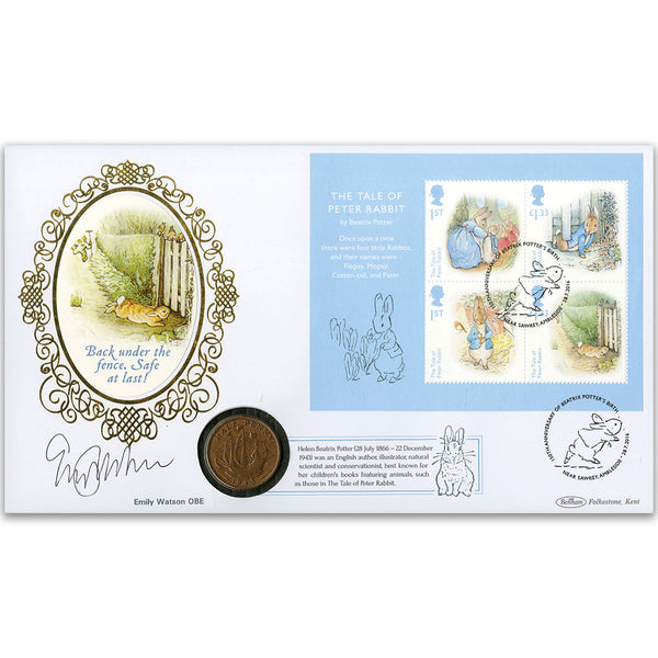 2016 Beatrix Potter M/S Coin Cover Signed Emily Watson OBE