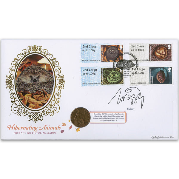 2016 Post & Go Hibernating Animals Coin Cover - Signed by Twiggy Lawson