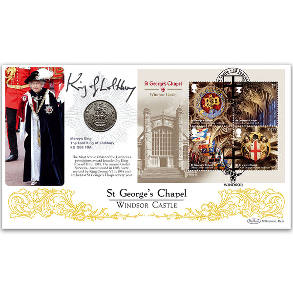2017 Windsor Castle M/S Coin Cover - Signed by Mervyn King, Lord King of Lothbury
