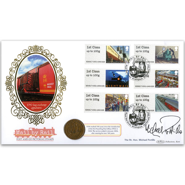 2017 Post & Go Mail by Rail Coin Cover Signed Michael Portillo