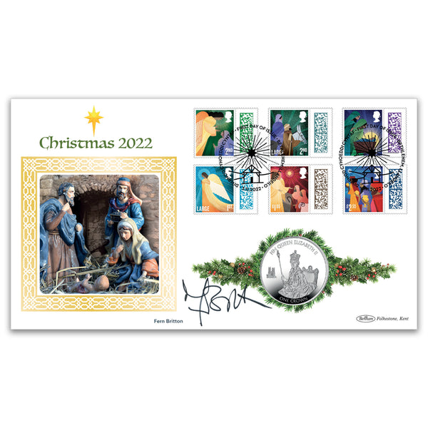 2022 Christmas Stamps Coin Cover Signed Fern Britton