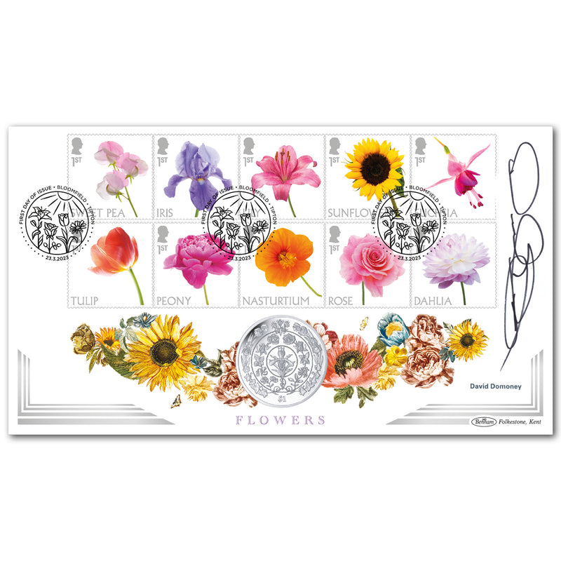 2023 Flowers Stamps Coin Cover Signed David Domoney