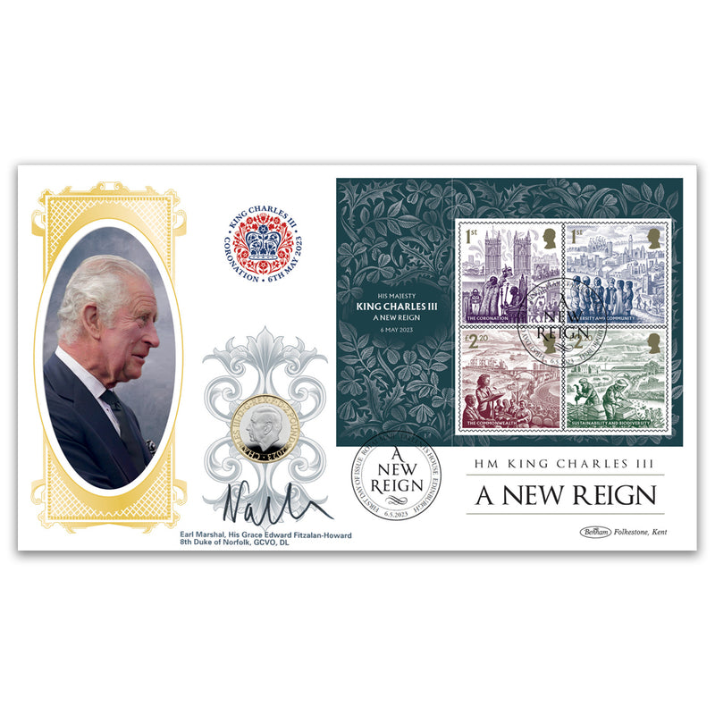 2023 Coronation of King Charles III M/S Coin Cover Signed Earl Marshal, Duke of Norfolk