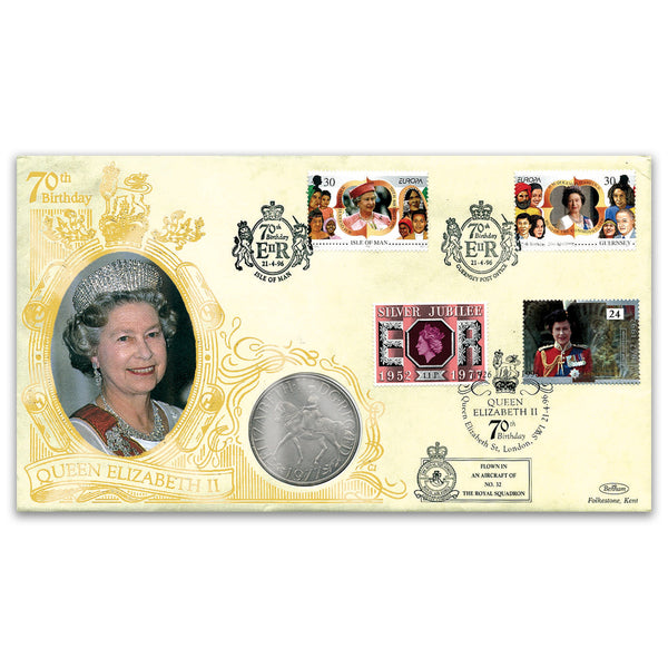 1996 HM Queen's 70th Coin Cover - 1977 Jubilee Crown