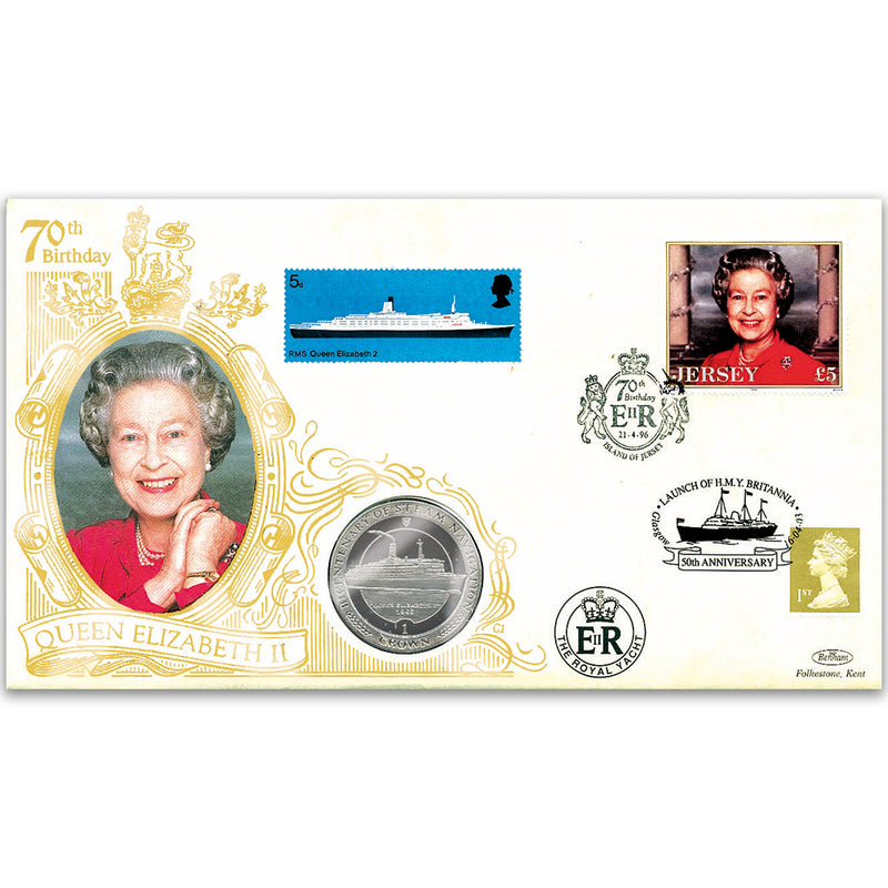 1996 Jersey Queen's 70th & HMY Britannia 50th Coin Cover