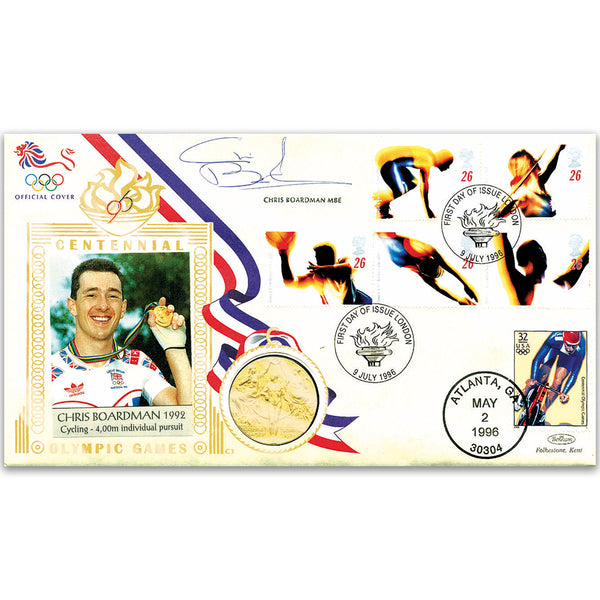 1996 Olympics Coin Cover - Signed Chris Boardman