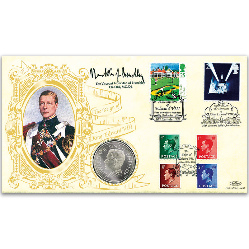 1996 Edward VIII 70th Coin Cover - Signed by Viscount Monckton