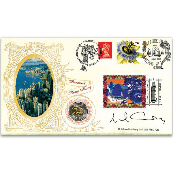 1997 Farewell Hong Kong Coin Cover - Signed by Sir Michael Sandberg CBE