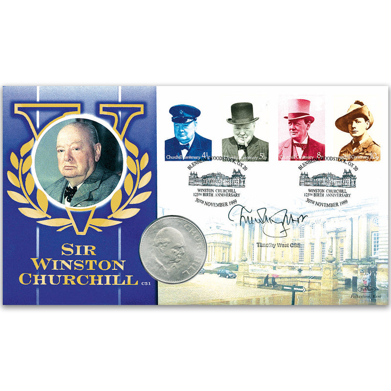 1999 Churchill 125th Coin Cover - Signed by Timothy West