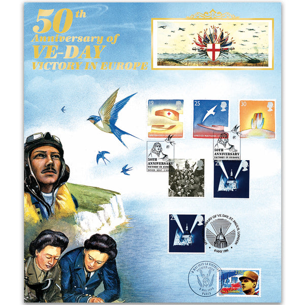 1995 VE-Day 50th Large Card - Tripled Dover, London and Paris