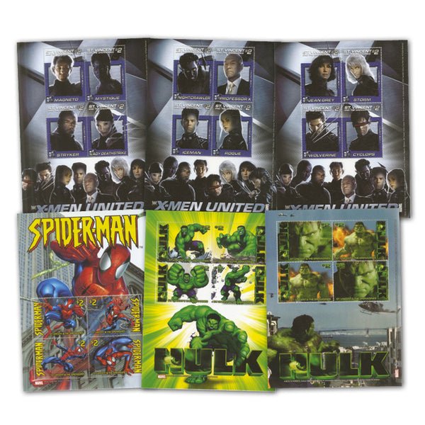 6 Marvel Stamp Sheets