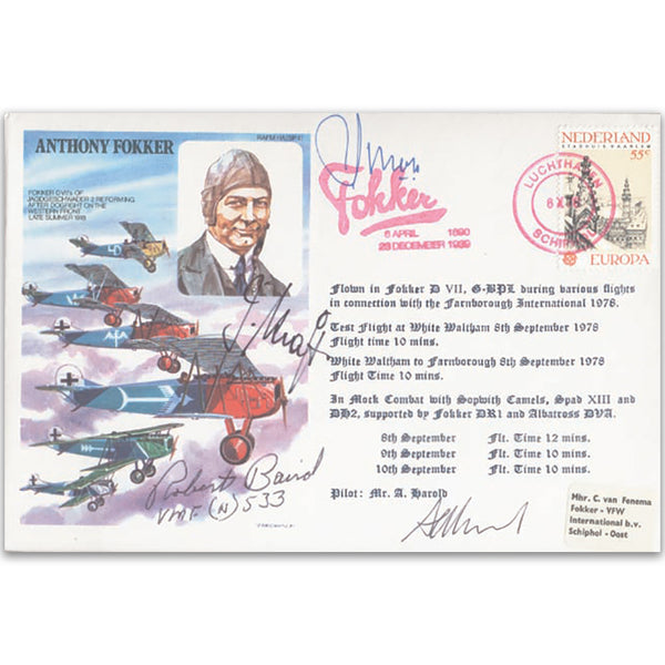 1976 Anthony Fokker - Signed By Josef Kraft, Captain Robert Baird and 2 others