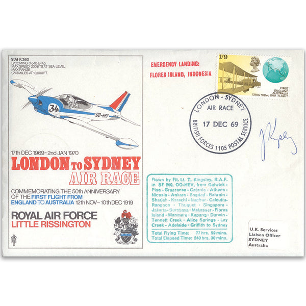 1969 London to Sydney Air Race - Signed Flt. Lt. T. Kingsley