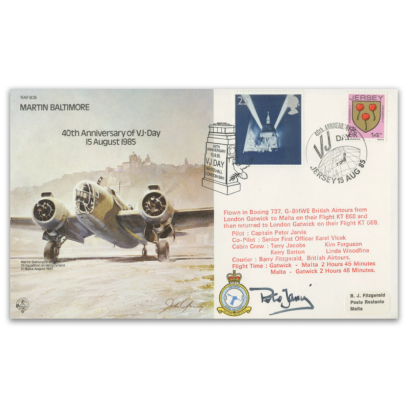 1985 Jersey VJ Day 40th Dbld '95 - Signed Peter Jarvis