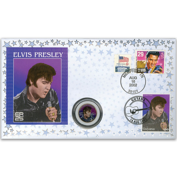 2002 Elvis 25th Anniversary Coin Cover - Memphis, USA - Doubled Guyana