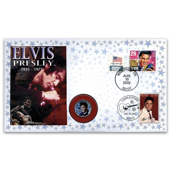 2002 Elvis 25th Anniversary Coin Cover - Memphis, USA - Doubled Nevis