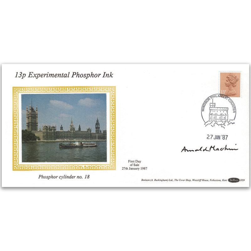 1987 13p Experimental Phosphor Ink - Signed Arnold Machin