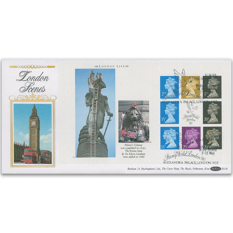 1990 London Life PSB Pane - Stamp World, Alexandra Palace Handstamp