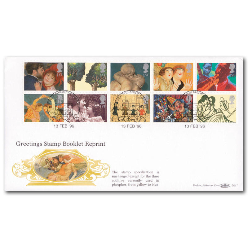 1996 Greetings Stamp Booklet Reprint - Phosphor Change Yellow to Blue