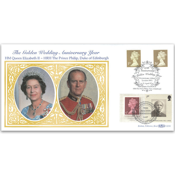 1997 Golden Wedding - Machin Gold 1st Class NVI & 26p - Doubled 2007 for Machin 40th