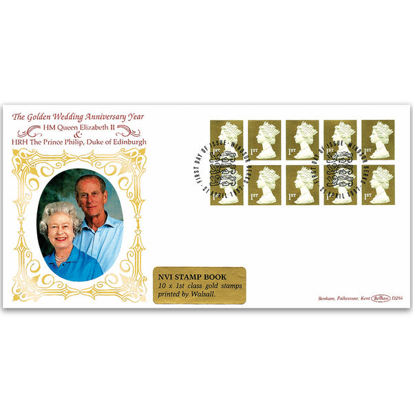 1997 10 x 1st Class NVI Gold Definitive Stamp Book - Walsall, Windsor FDI Cancellation