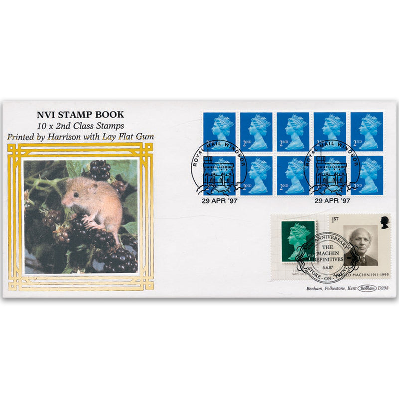 1997 NVI Stamp Book - 10 x 2nd Class Harrison with Lay Flat Gum - Doubled 2007 for Machin 40th