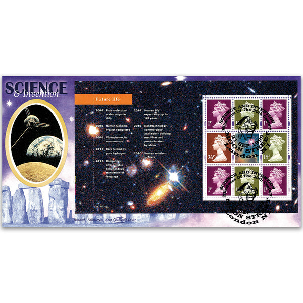 1999 Science and Invention PSB Mixed Defin Pane - Moon Street London Handstamp