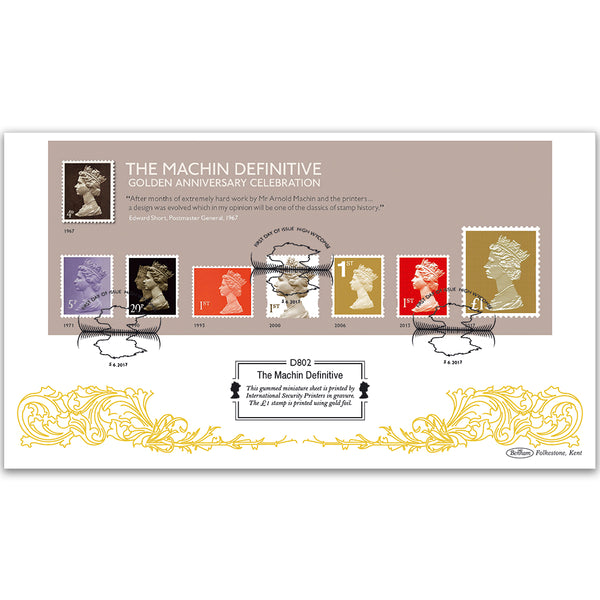 2017 Machin M/S - Golden Anniversary Celebration - Benham Defintive Cover