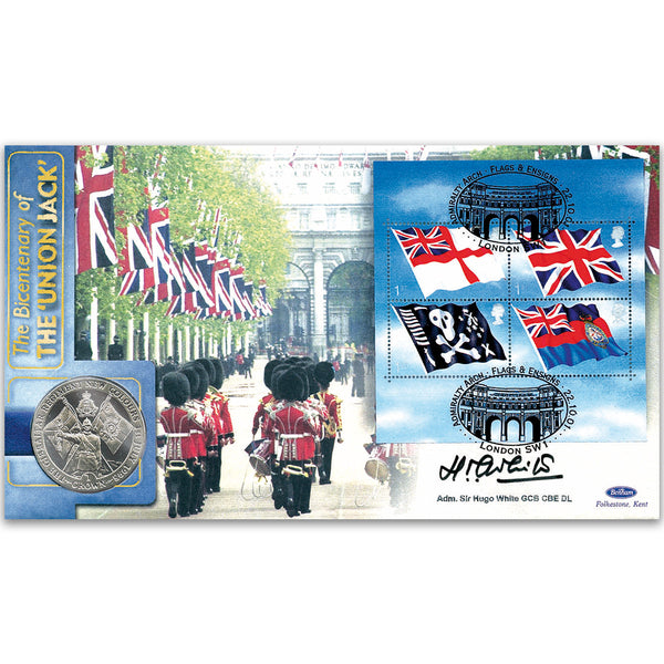 2001 Flags & Ensigns M/S Coin Cover - Signed by Adm. Sir Hugo White GCB CBE DL