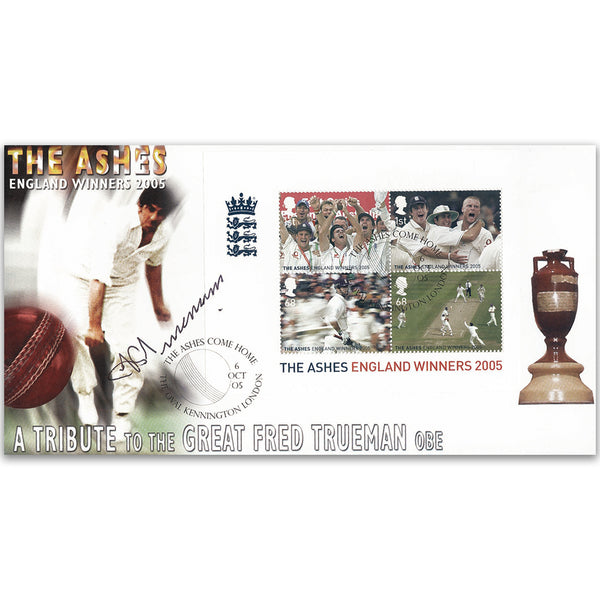 2005 England Ashes Victory M/S - Signed by Freddie Trueman