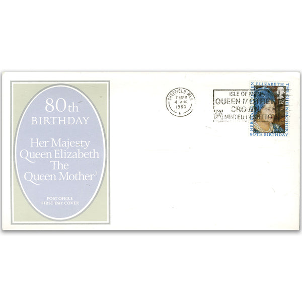 1980 Queen Mother IoM Slogan unaddressed, Sheffield