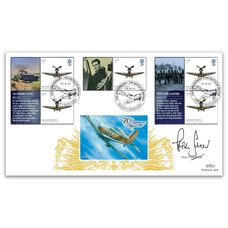 2010 Battle of Britain Generic Sheet GOLD 500 Cover 3 Signed Peter Snow CBE