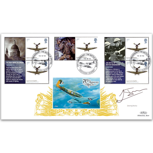 2010 Battle of Britain Generic Sheet GOLD 500 Cover 4 - Signed by Jeremy Irvine