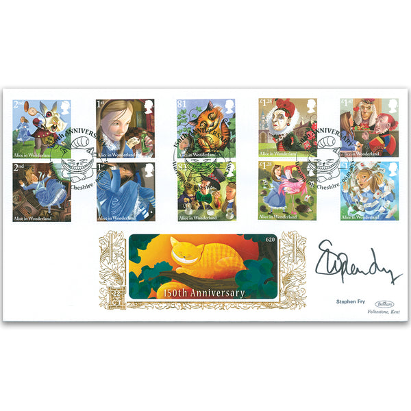 2015 Alice in Wonderland Stamps GOLD 500 - Signed by Stephen Fry