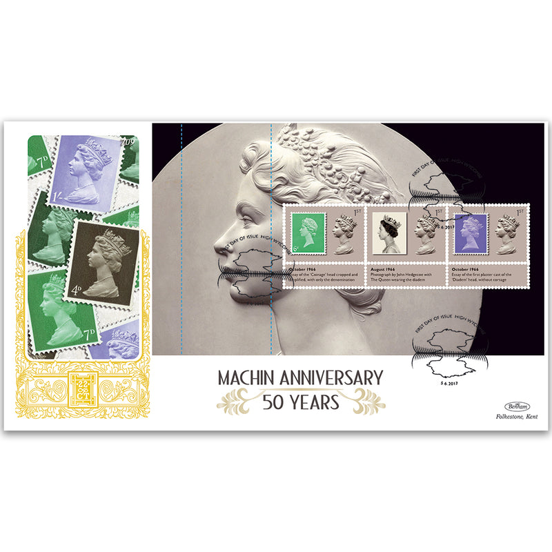 2017 Machin 50th Anniversary PSB GOLD 500 - (P2) 1st x 3 (6d Green) Pane