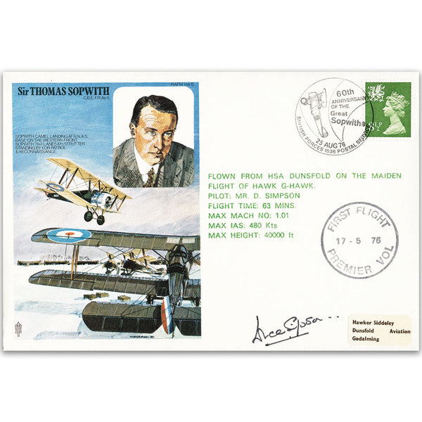 1976 Sir Thomas Sopwith - Flown - Signed by Duncan Simpson
