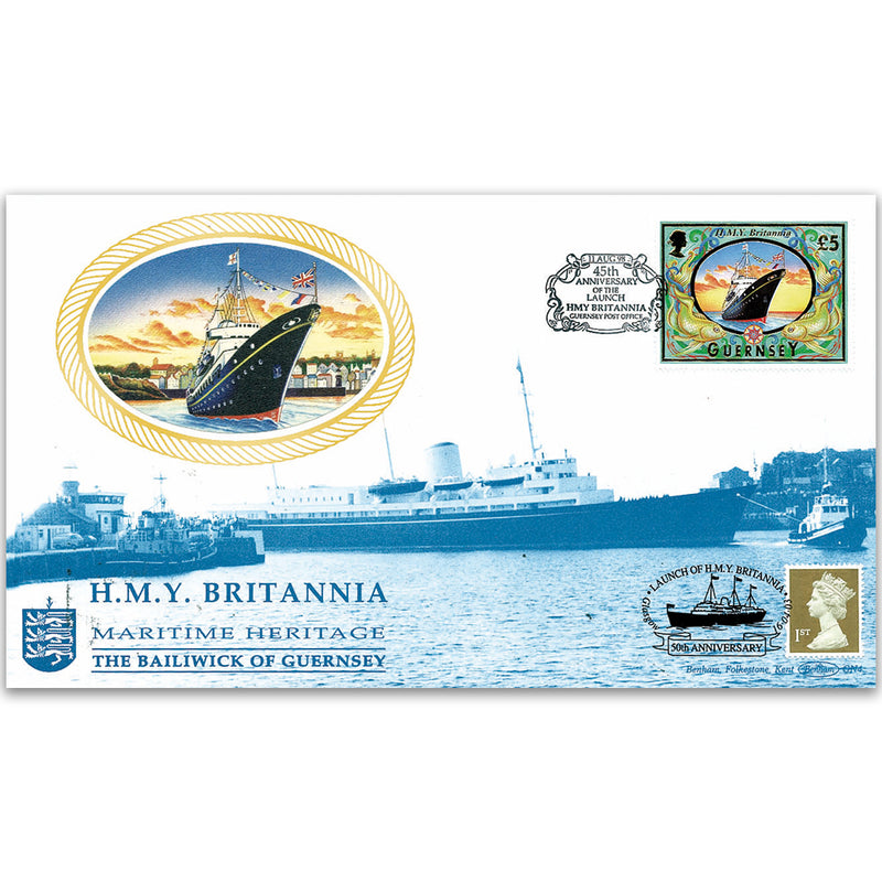 1998 Guernsey HMY Britannia 45th Anniversary Cover - Doubled 2003 for 50th
