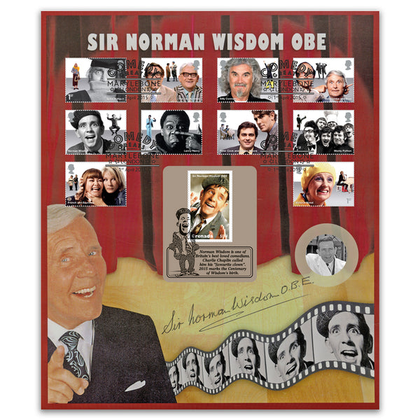 2015 Comedy Greats Stamps - Norman Wisdom signed Large Card