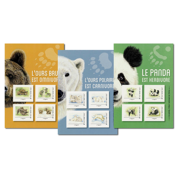 2019 France L'Ours Brun, Panda, Polaire 3 Collectors Sheetlets