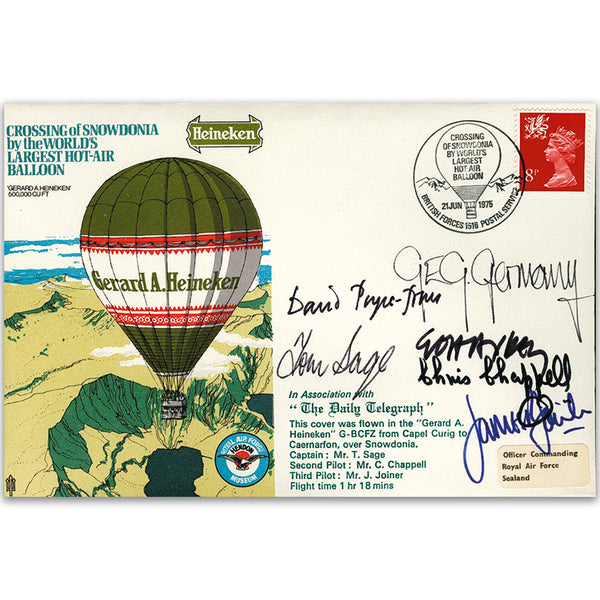 1975 Crossing of Snowdonia in World's Largest Balloon - Signed by Captain Tom Sage & 5 Crew