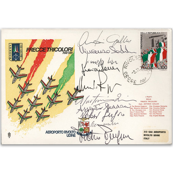 1976 Italy - Frecce Tricolori - Signed by Captain Antonio Gallus & 9 Other Team Members