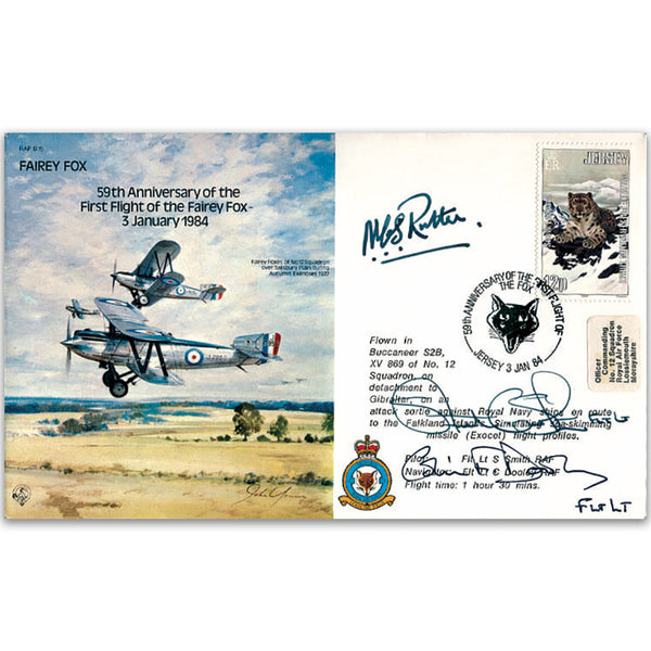 1984 Jersey - Fairey Fox 1st Flight 59th - Signed by AVM N.C. Rutter CBE