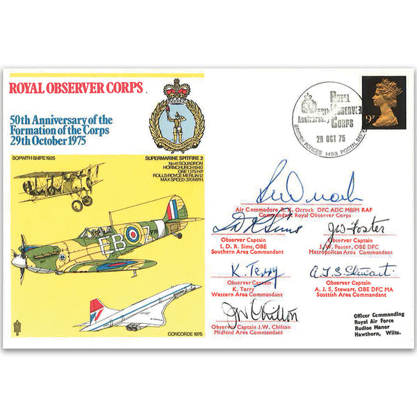 1975 Royal Observer Corps 50th - Signed A Cdr Orrock & 5 Others