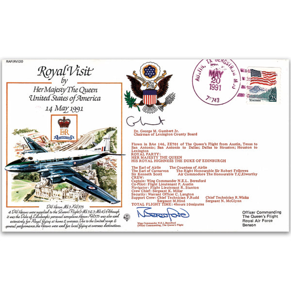 1991 Queen Visits U.S. - Signed by Wing Cdr. N. Beresford, O/C The Queen's Flight
